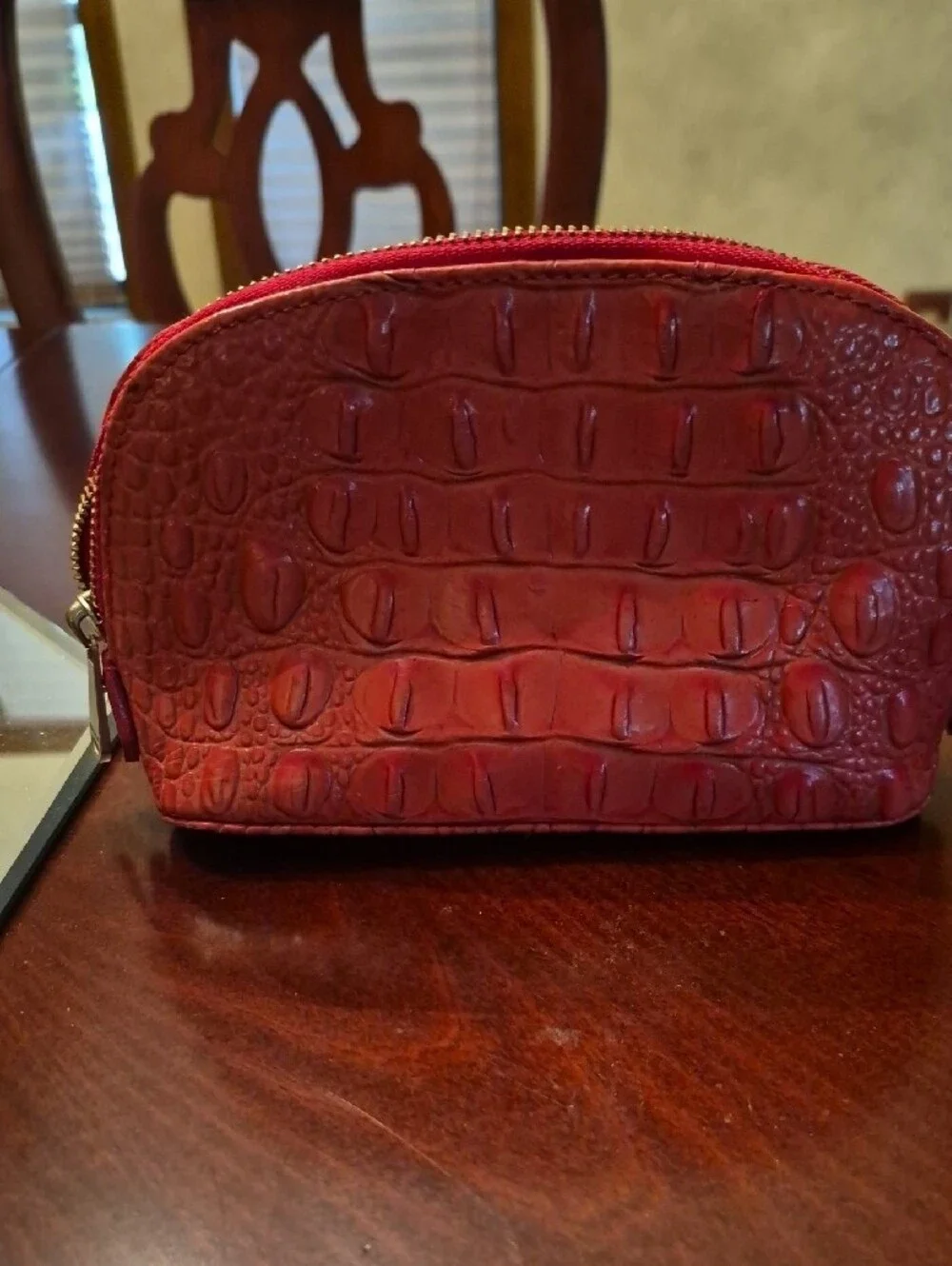 Brahmin Brick Red Croc-Embossed Cosmetic Case